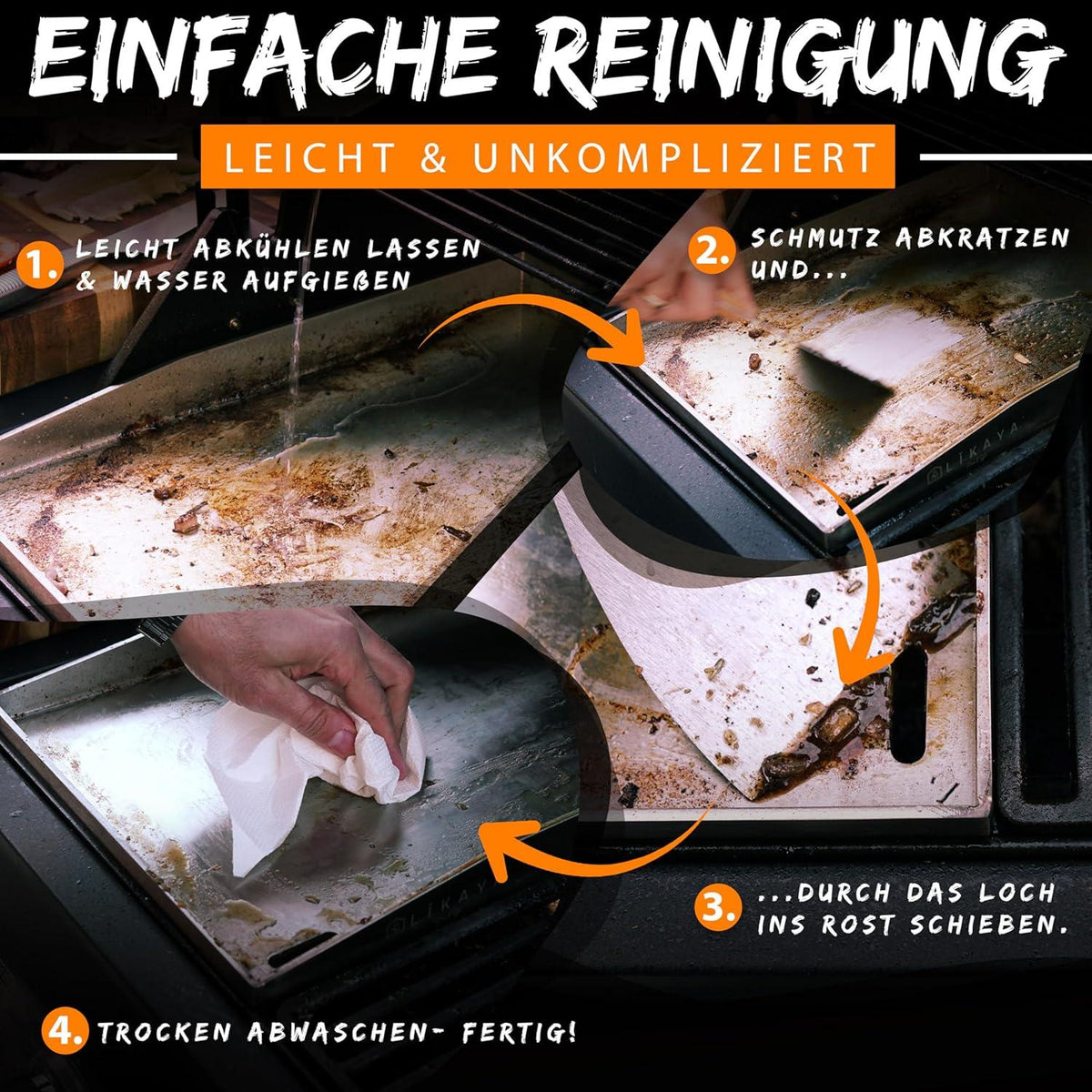 Grillplatte Plancha massiver V2A Edelstahl 2x Grillspachteln FSC