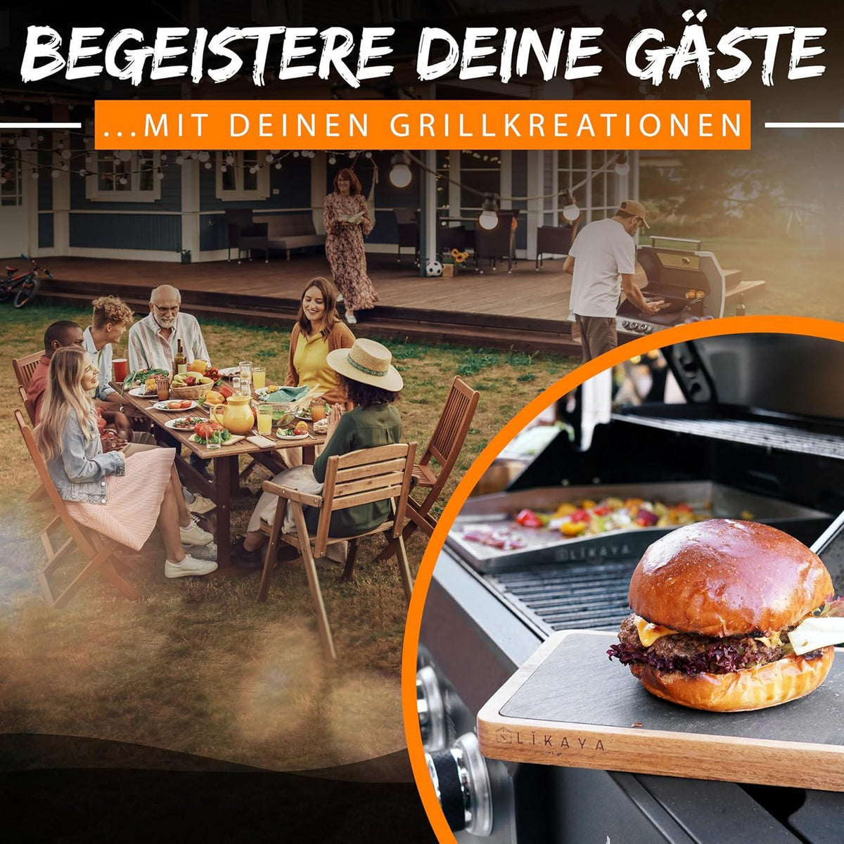 LIKAYA® Grillplatte 30x40cm massiver V2A Edelstahl 2x Grillspachteln