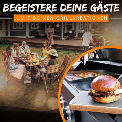 LIKAYA® Grillplatte 30x40cm massiver V2A Edelstahl 2x Grillspachteln