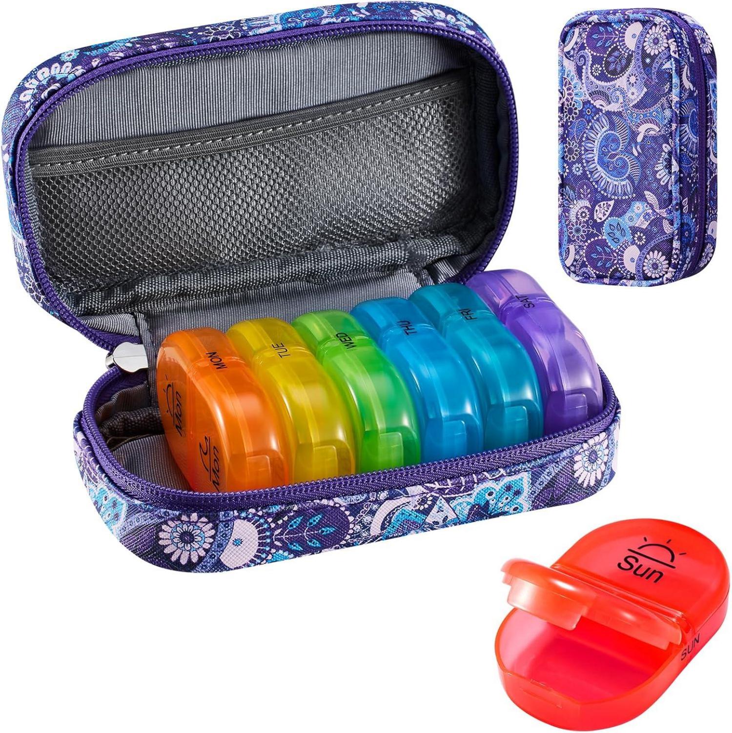 Tablettenbox 7 Tage Pu Leder Regenbogen 2 Fächer Medikamentenbox