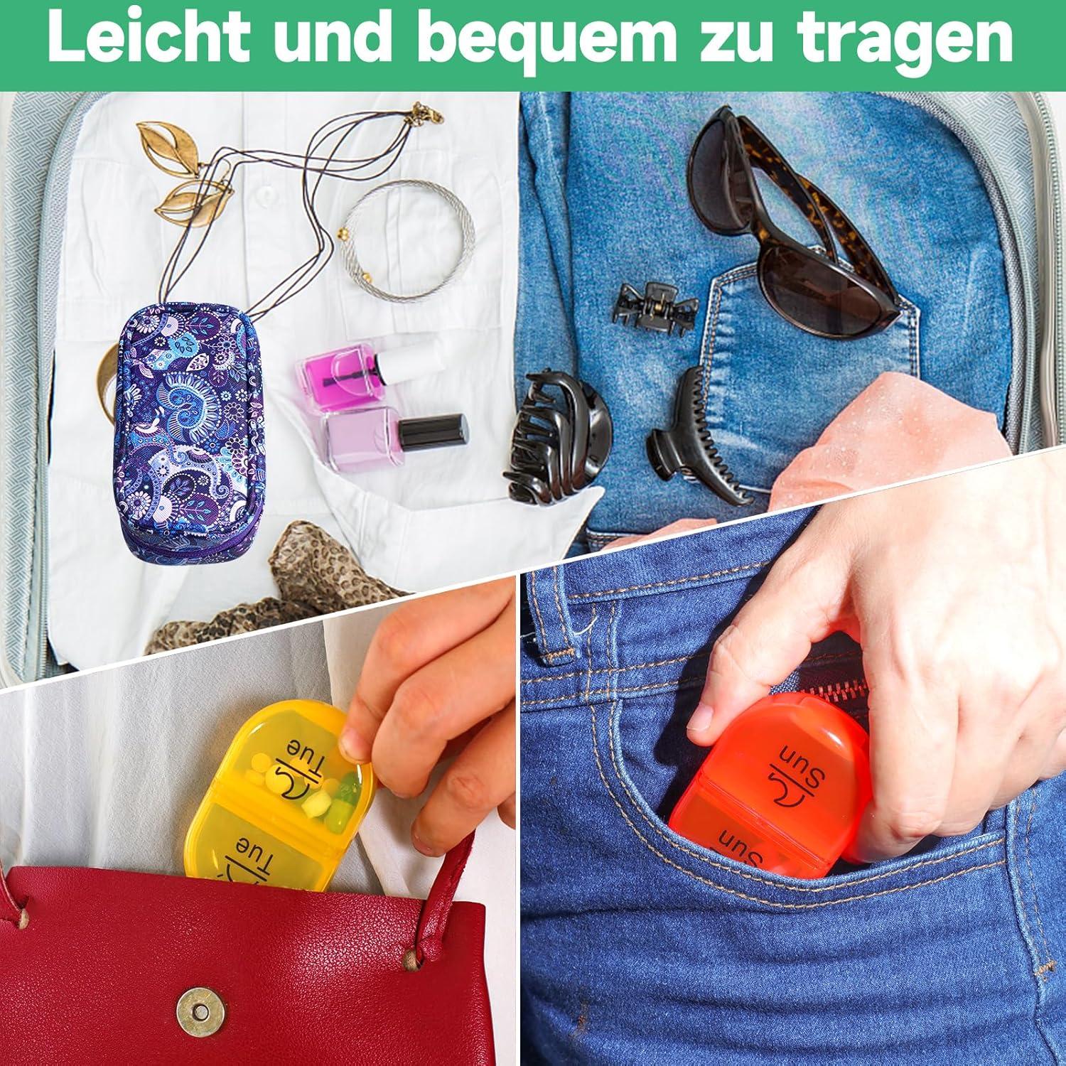 Tablettenbox 7 Tage PU Leder Regenbogen Fächer Organizer Lila
