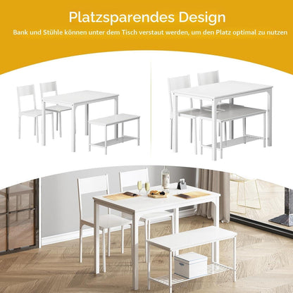 Esstisch-Set für 4 Personen mit Bank & Stühlen – Weiß