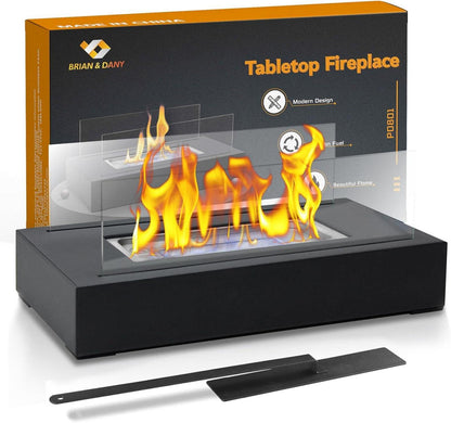 Tischkamin Bioethanol für Innen & Außen, Tischfeuer mit Glaswänden