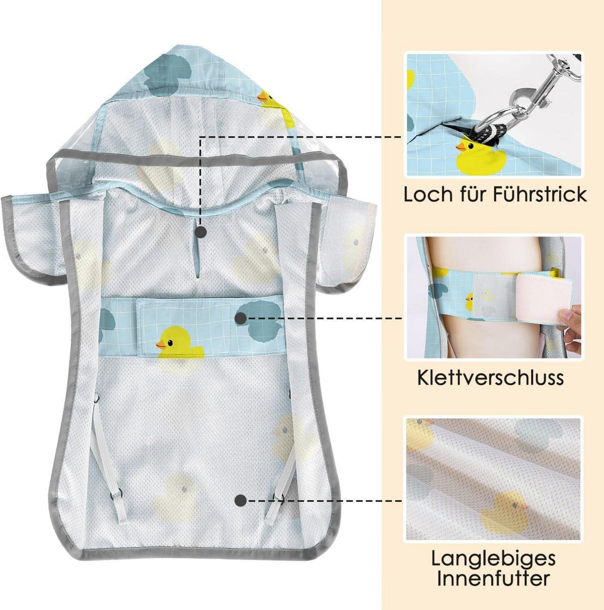 SlowTon Hunderegenmantel wasserdicht transparent reflektierend Größe M