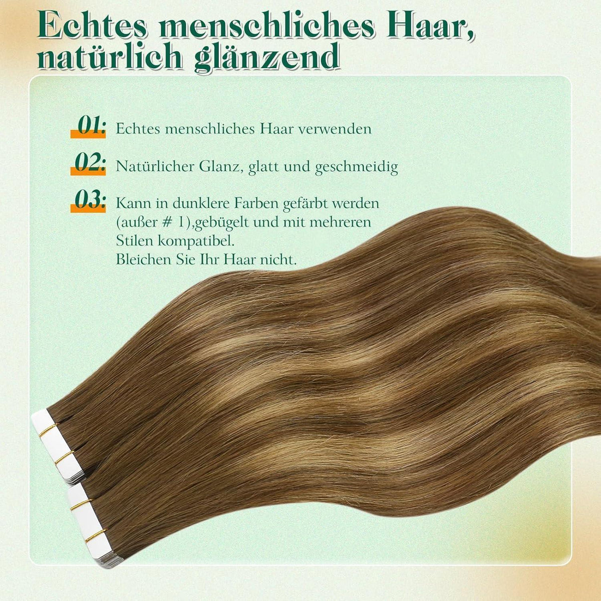 Echthaar Tape Extensions Braun Balayage Ombre 50cm