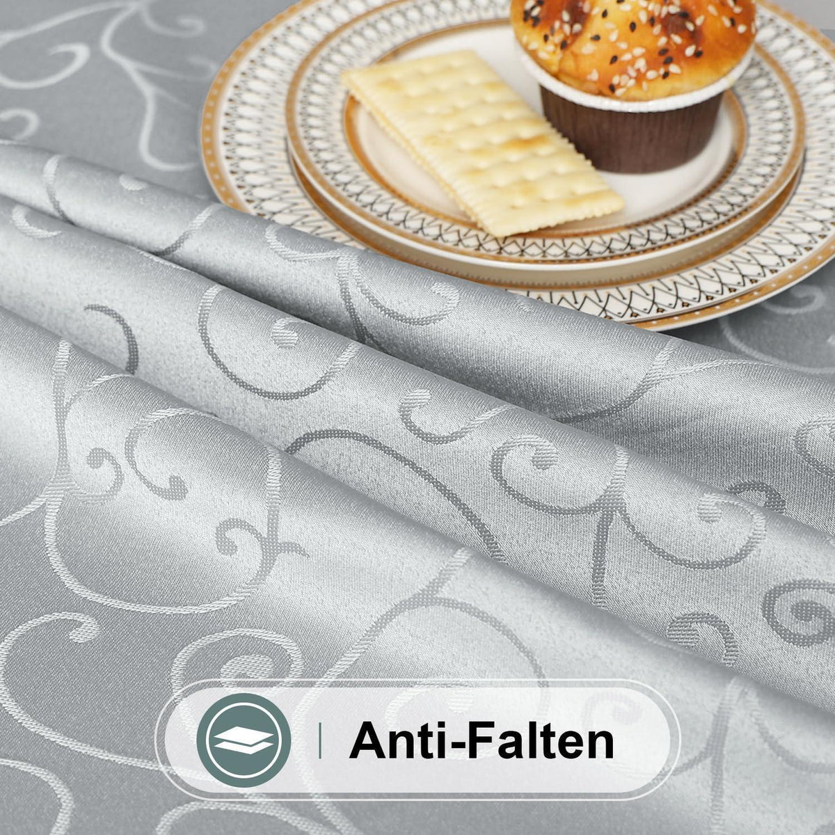 Runde Tischdecke Jacquard Grau 120cm – Abwaschbar & Elegant