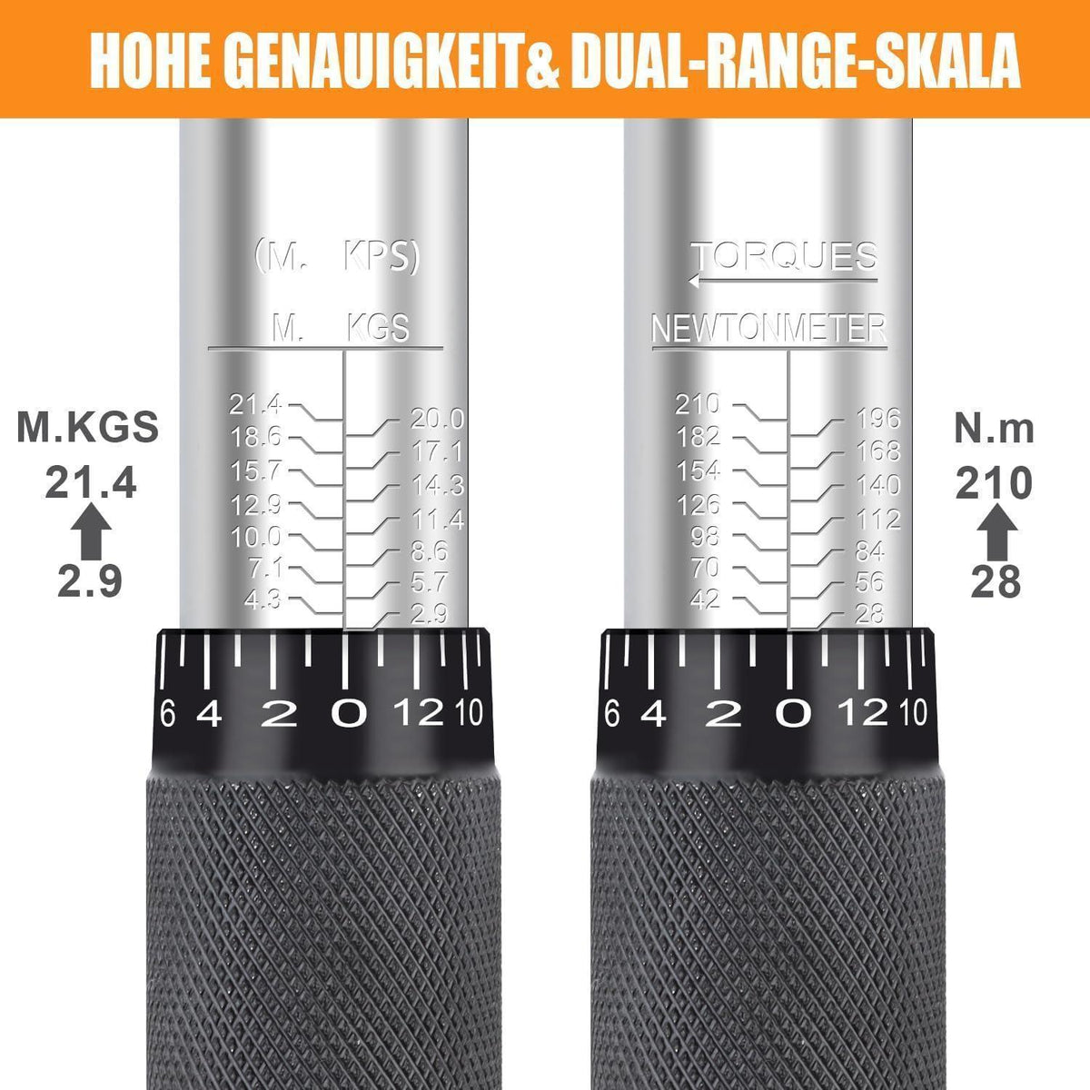 Drehmomentschlüssel 1/2" 28-210 Nm mit Verlängerung und Koffer