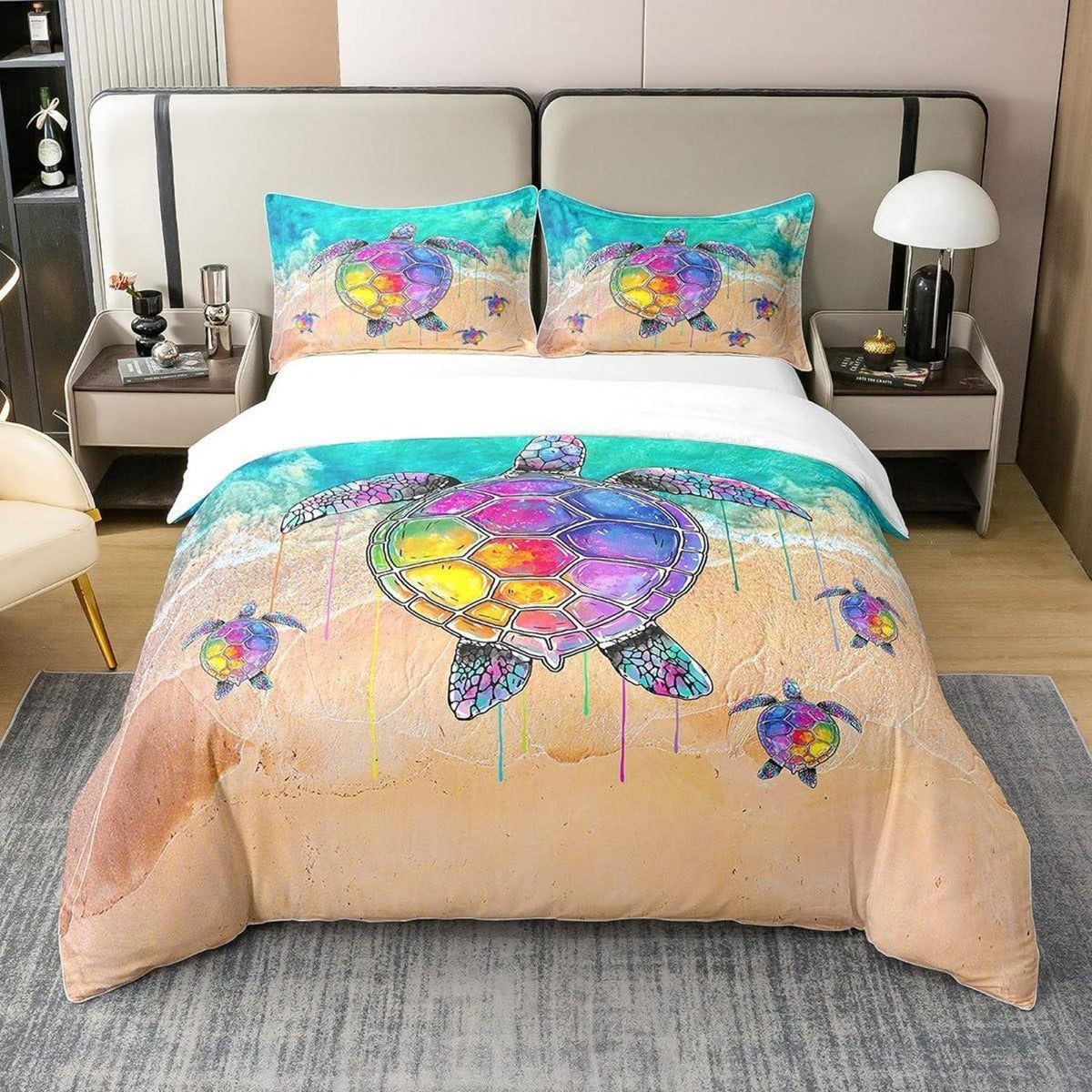 Regenbogen Schildkröte Bettbezug Set 200x200 Baumwolle