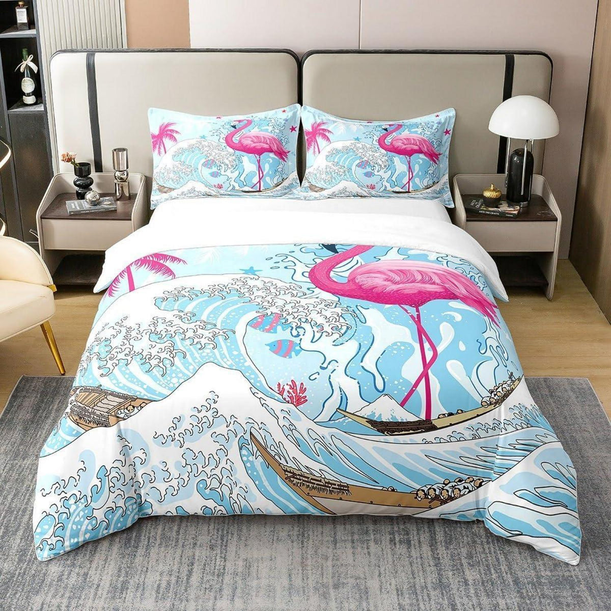 Rosa Flamingo Bettwäsche Set 200x200 – Meer & Cartoon Design