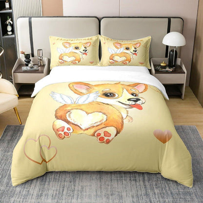 Cartoon Corgi Bettwäsche Set 220x240 Baumwolle mit Kissenbezügen