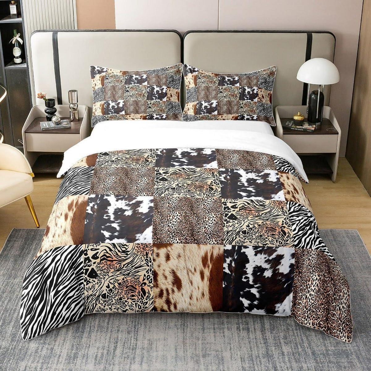 Rustikales Bettwäsche Set – Zebra Kuh Design 220x240 in Lederoptik