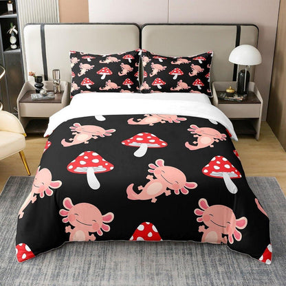 Kawaii Axolotl Bettwäsche Set 135x200 – Rosa Pilz Baumwolle