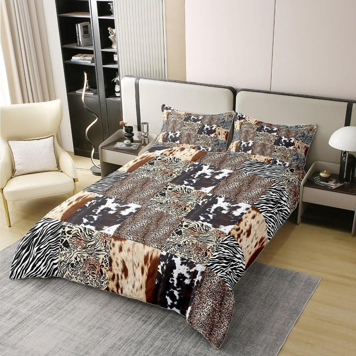 Rustikales Bettwäsche Set – Zebra Kuh Design 135x200 in Lederoptik