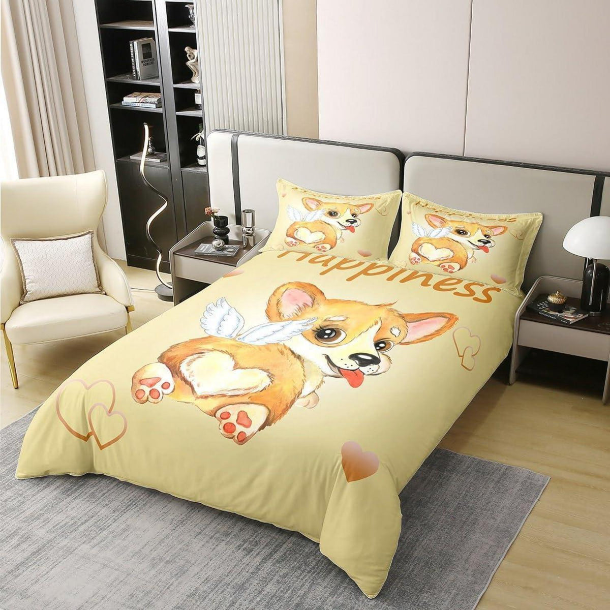 Cartoon Corgi Bettwäsche Set 200x200 Baumwolle mit Kissenbezügen