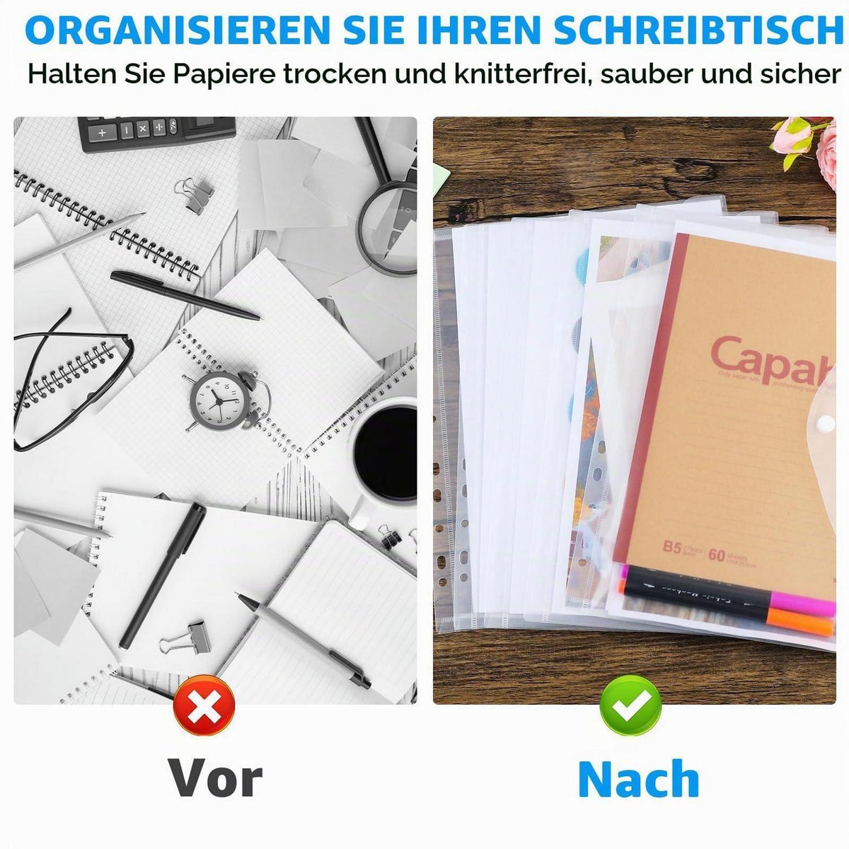 Dokumententasche A4 mit 24 Fächern – Transparent & Abheftbar