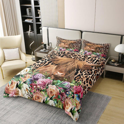 Hochland Kuh Bettwäsche Set 200x200 Baumwolle Leopard Print