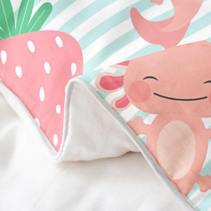 Kawaii Erdbeer & Axolotl Bettwäsche Set 135x200 Baumwolle
