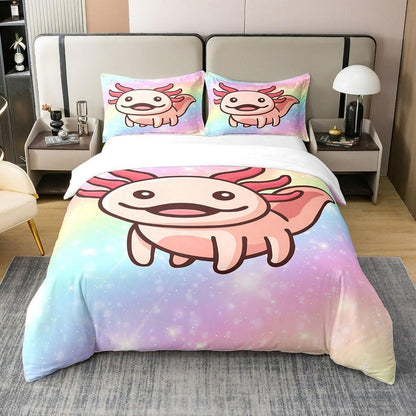 Axolotl Baumwoll Bettbezug Set 220x240 - Pastell Regenbogen Sterne