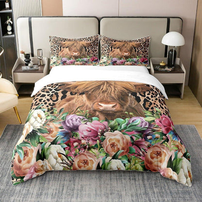 Hochland Kuh Bettwäsche Set 155x220 Baumwolle Leopard Print