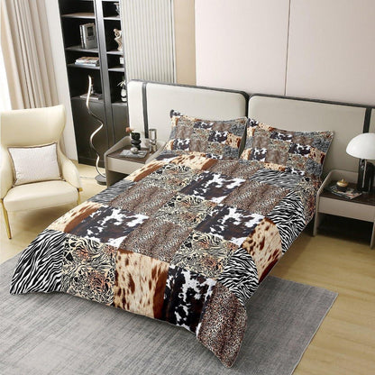 Rustikales Bettwäsche Set – Zebra Kuh Design 155x220 in Lederoptik
