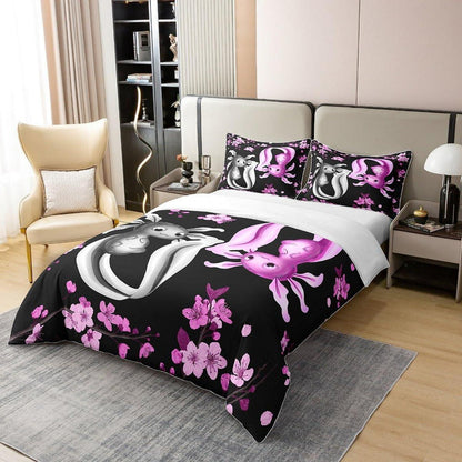 Kawaii Axolotl Bettwäsche Set 155x220 Baumwolle Rosa Schwarz