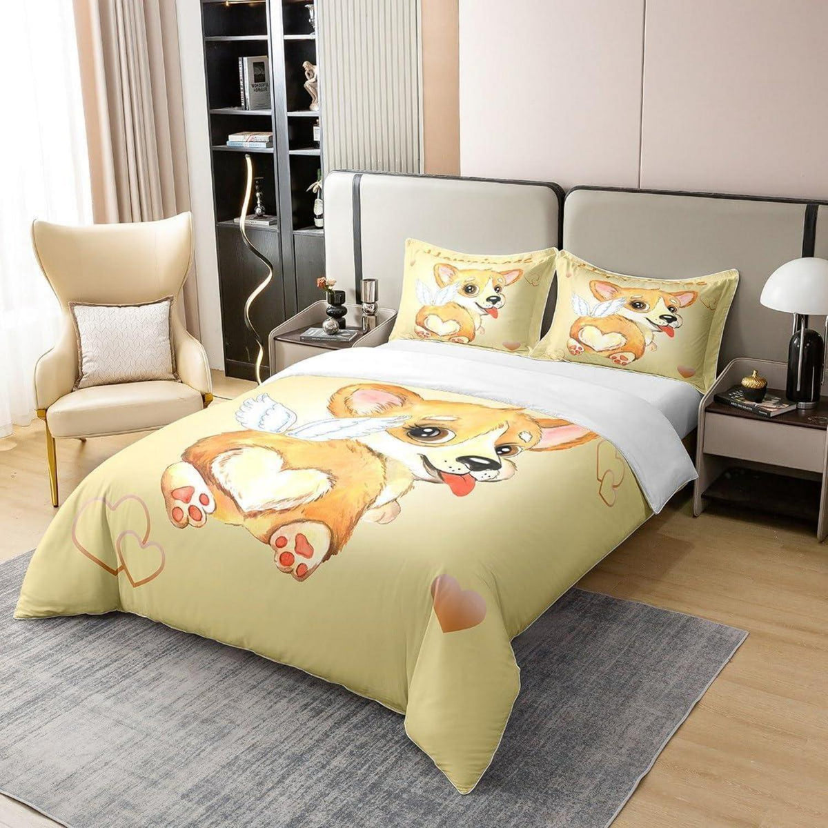 Cartoon Corgi Bettbezug Set 135x200 Baumwolle mit Kissenbezug