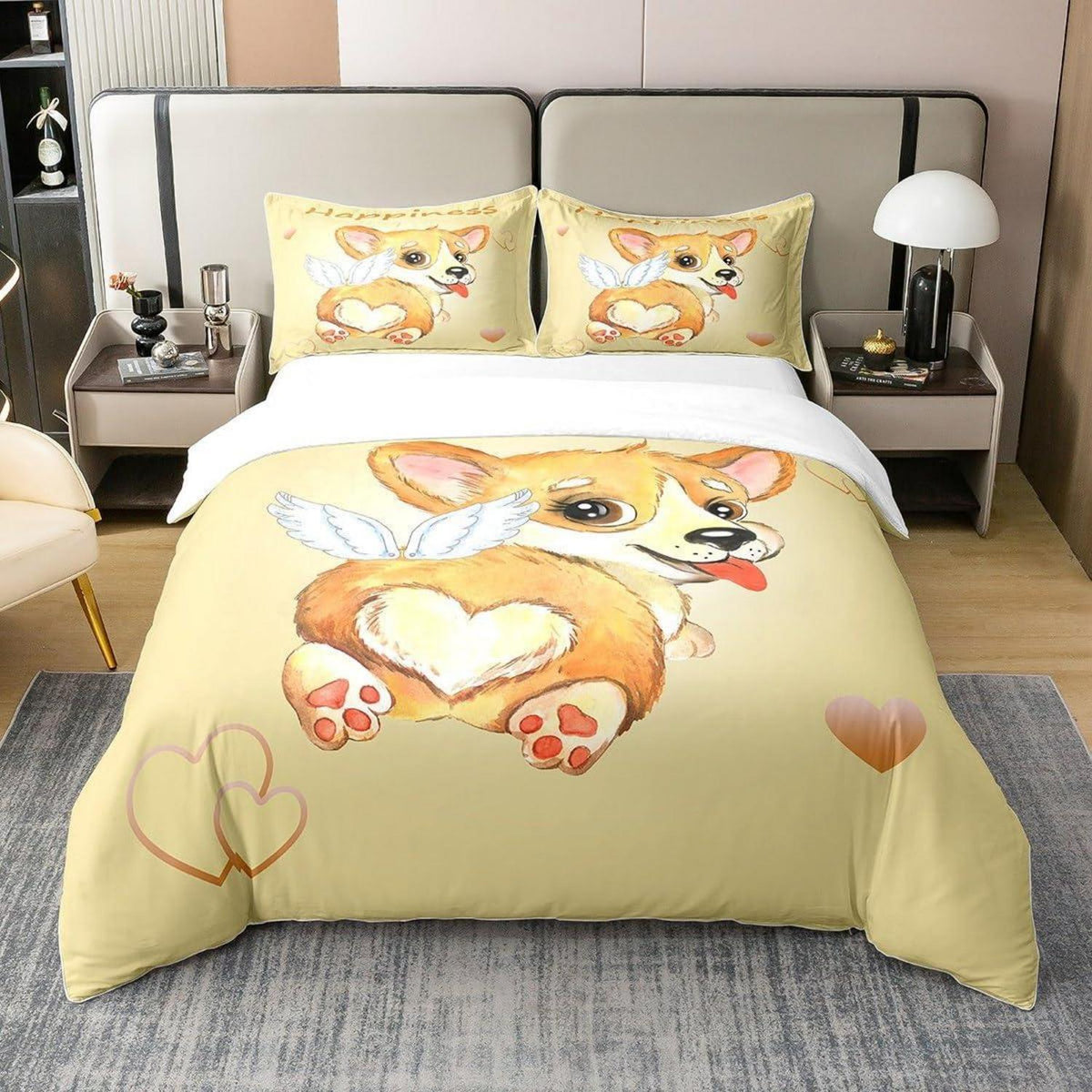 Cartoon Corgi Bettbezug Set 155x220 Baumwolle mit Kissenbezug