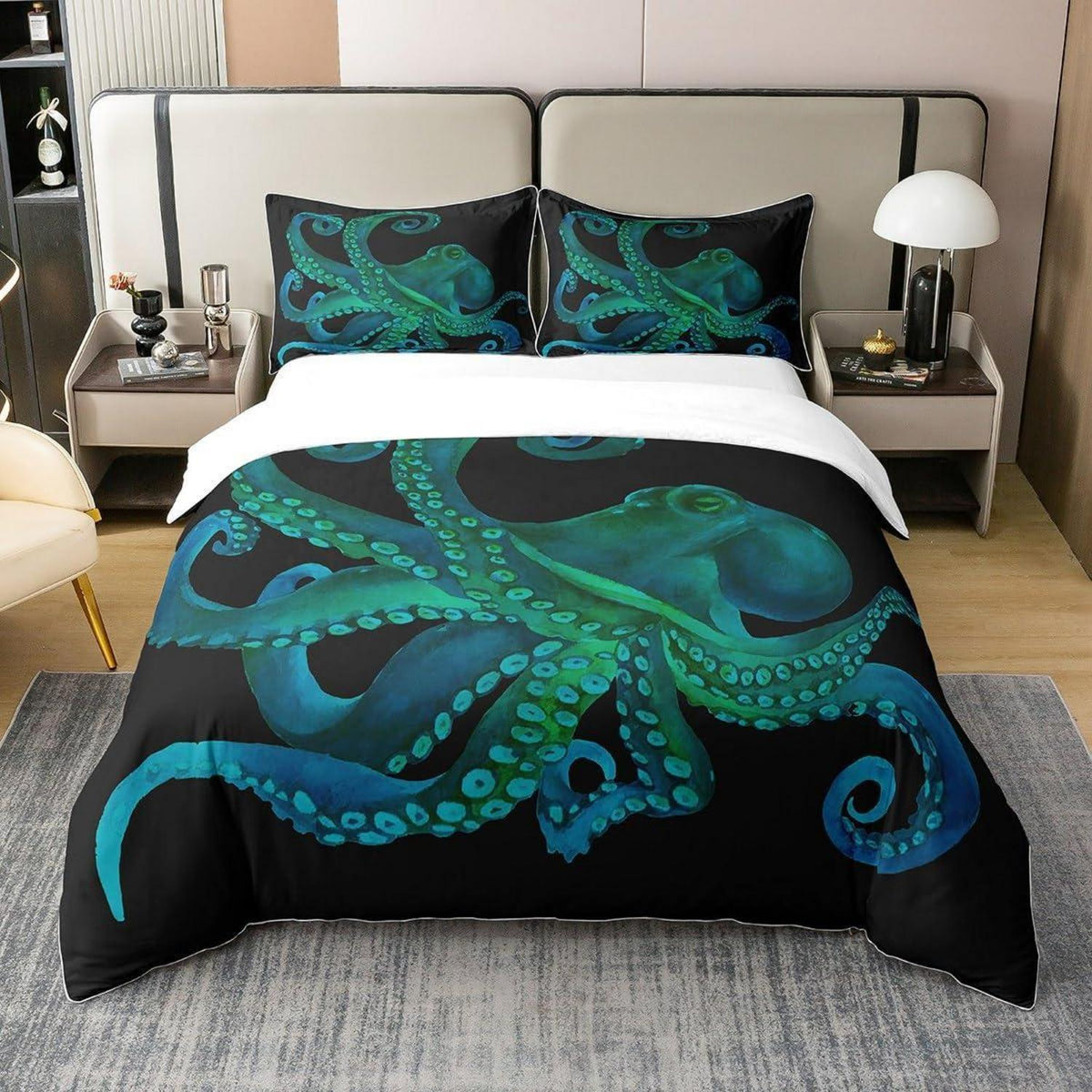 Octopus Baumwoll Bettbezug Set 200x200 für Kinder Schlafzimmer