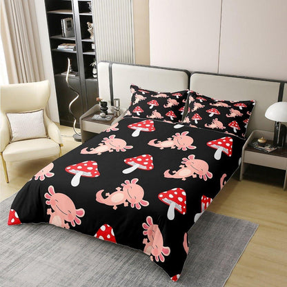 Kawaii Axolotl Bettwäsche Set 155x220 – Rosa Pilz Baumwolle