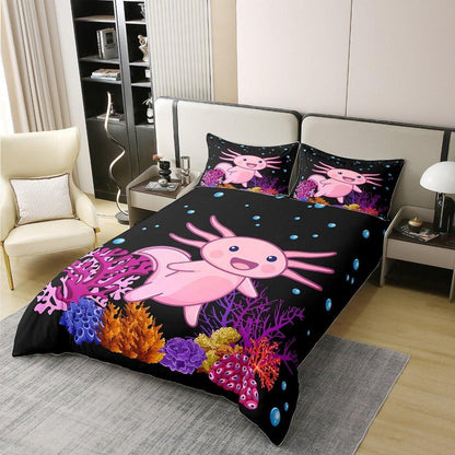Axolotl Bettbezug 135x200 Baumwolle – Kawaii Unterwasserwelt