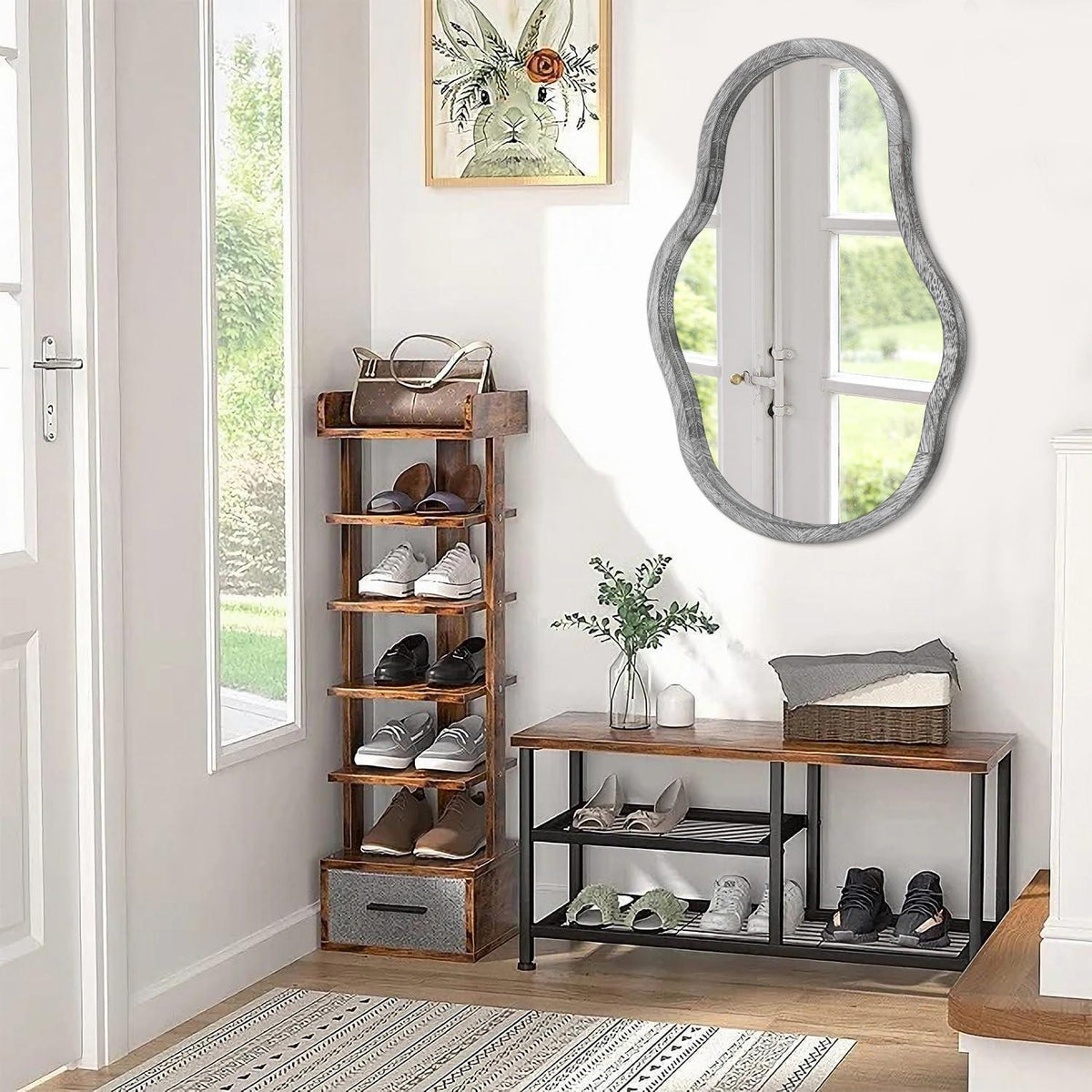 Asymmetrischer Wandspiegel mit Holzrahmen – 70x50cm, Schwarz