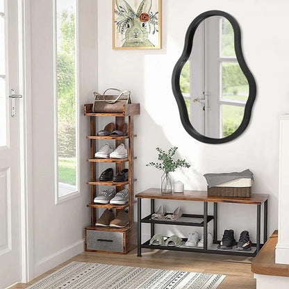 Großer asymmetrischer Wandspiegel Schwarz mit Holzrahmen 70x50cm