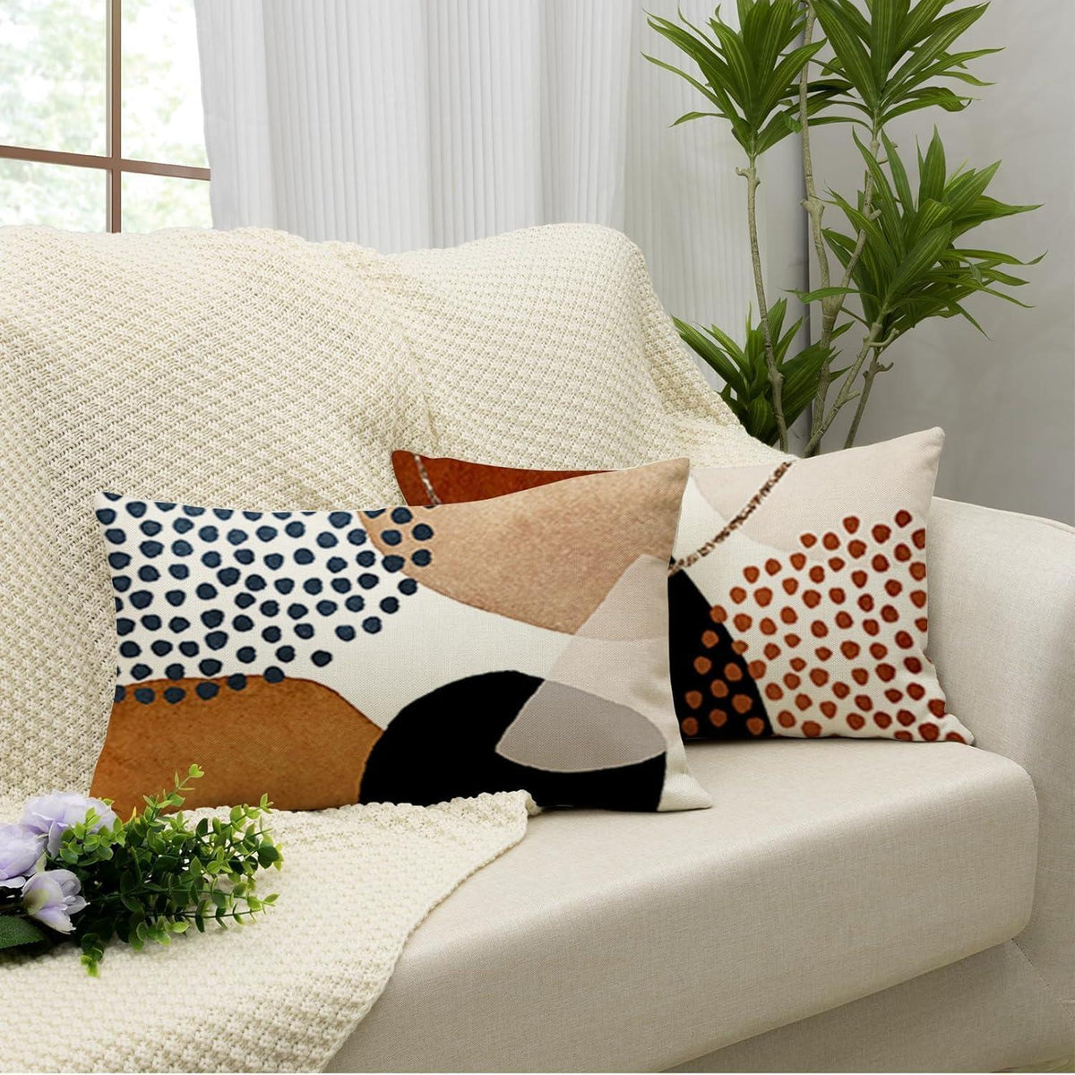Leinen Kissenbezüge 30x50 - 4er Set Boho & Abstrakte Muster