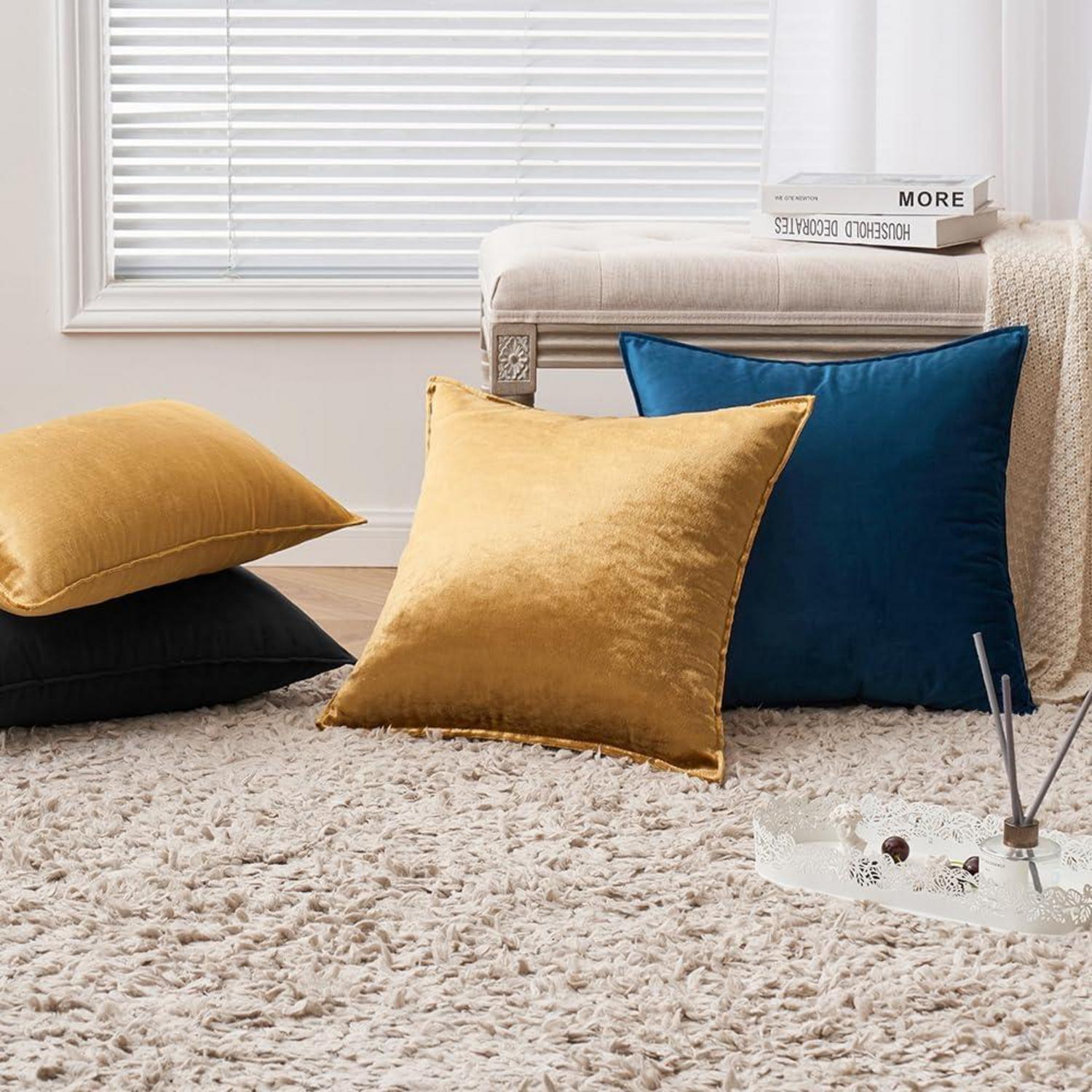 Samt Kissenbezüge 45x45cm 2er Set Dunkelblau Wohnzimmer Schlafzimmer
