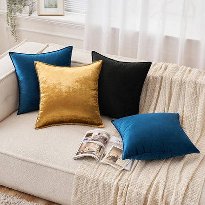 EMEMA Samt Kissenbezug 40x40cm 2er Set Deko Sofakissen Champagner Golden