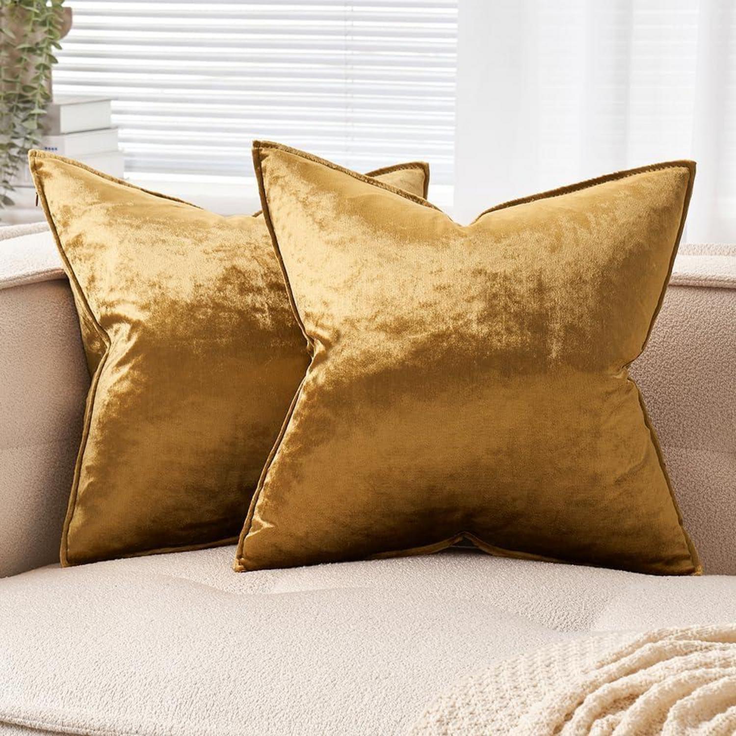 Samt Kissenbezug 45x45 cm 2er Set Dekorative Sofakissen Champagner