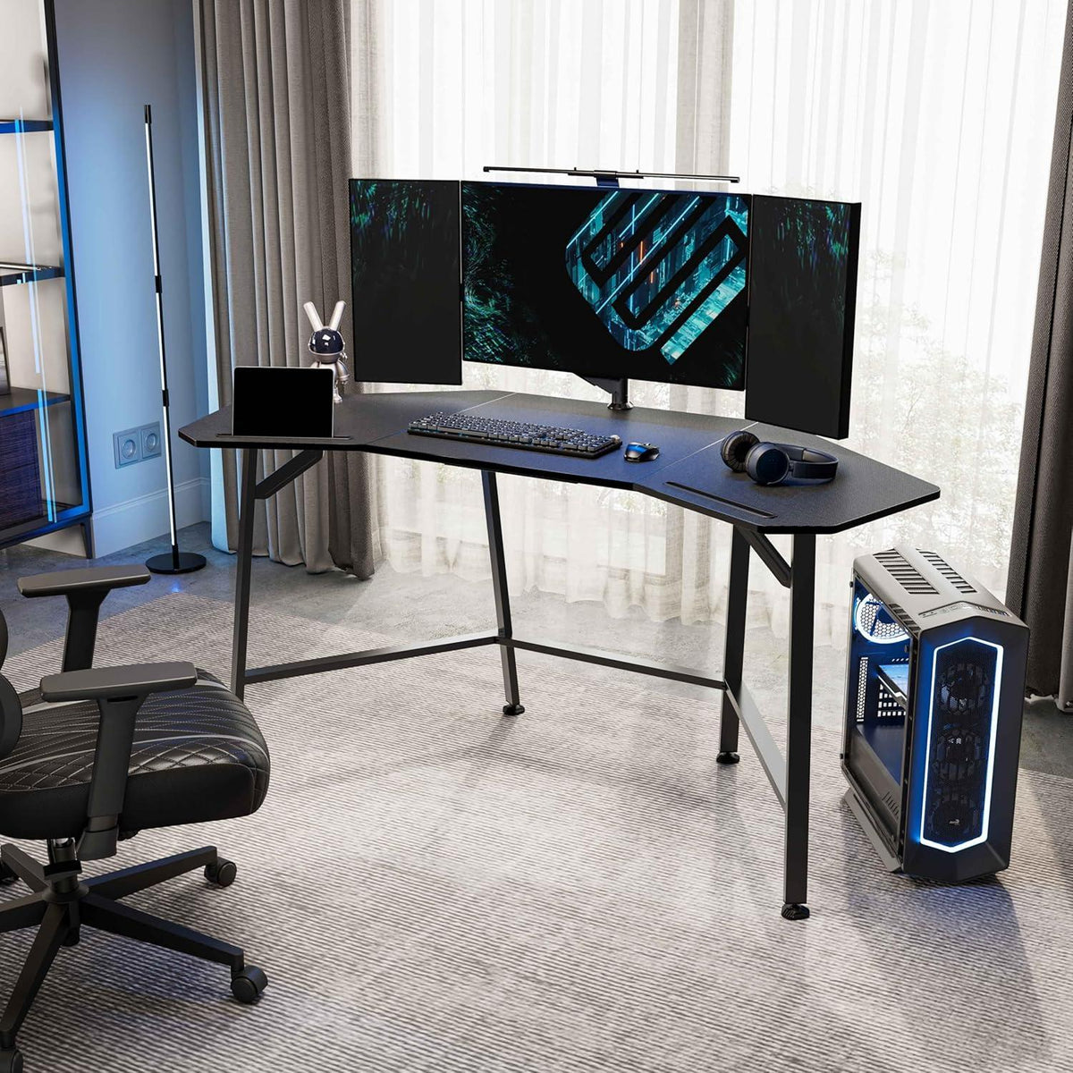 Gaming Tisch 160x74 cm Flügelform Carbonfaser Home Office Studio Live-Streaming