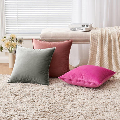 EMEMA Samt Kissenbezug 40x40 cm 2er Set Rose Rot Sofa Wohnzimmer