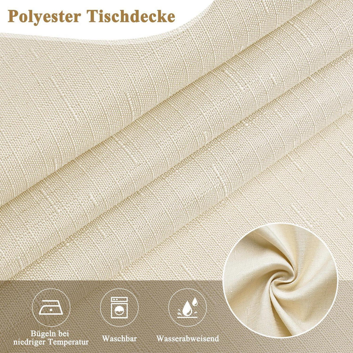 Tischdecke Leinenoptik Beige, 120x120cm – Wasserabweisend & Kratzfest