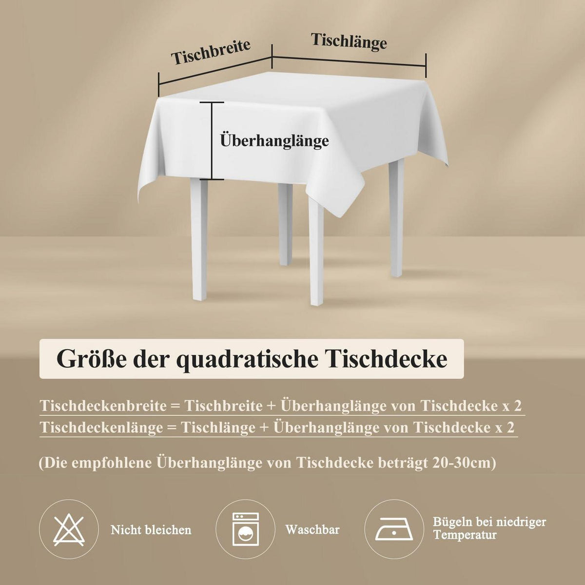 Tischdecke Leinenoptik Beige, 120x120cm – Wasserabweisend & Kratzfest