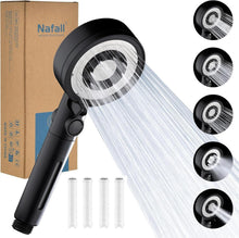 Nafall Duschkopf mit 4 PP Filter 5 Strahlarten Hochdruck Schwarz