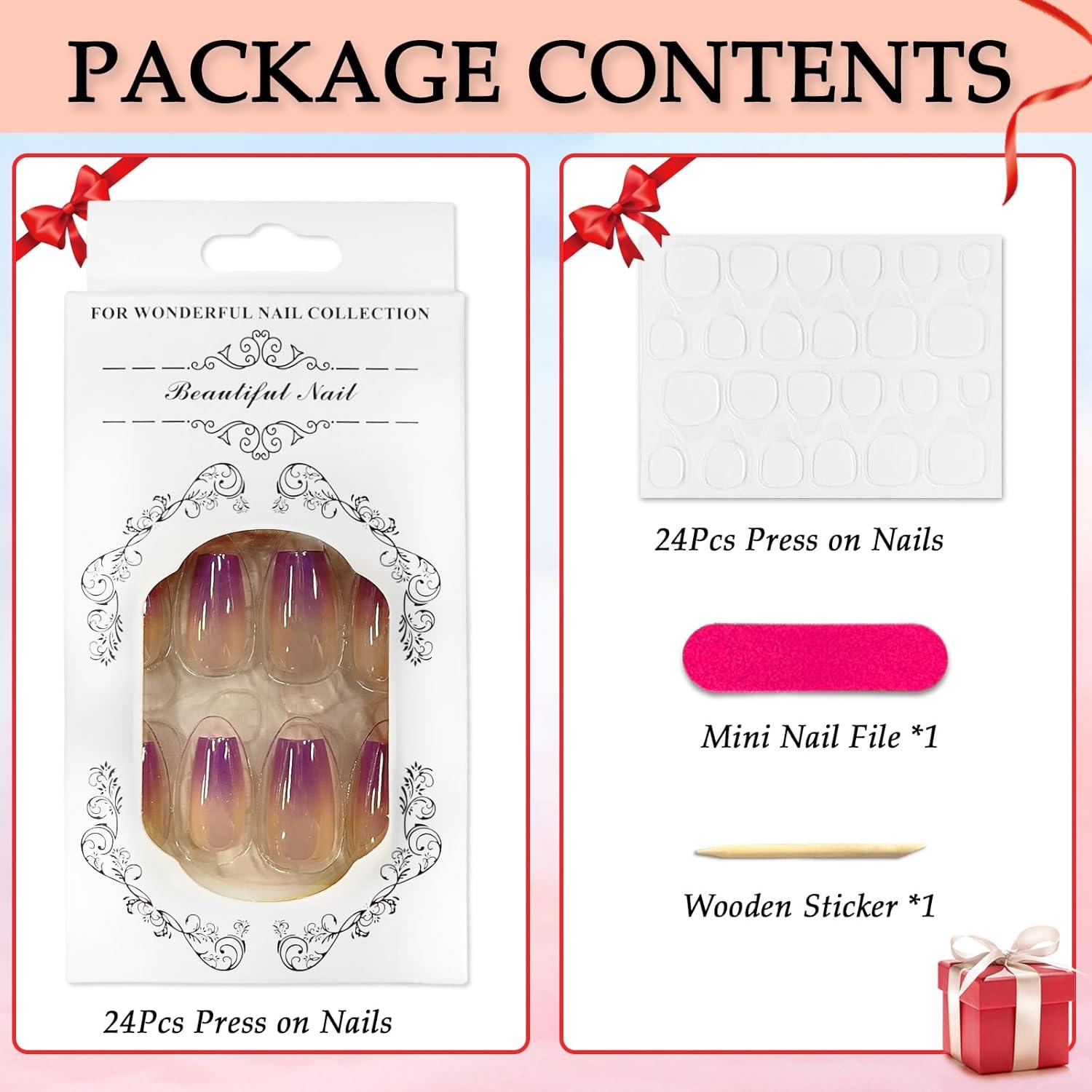 24er Set Rosa Farbverlauf Acryl Press on Nägel mit Nagelkleber