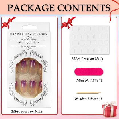 24er Set Rosa Farbverlauf Acryl Press on Nägel mit Nagelkleber