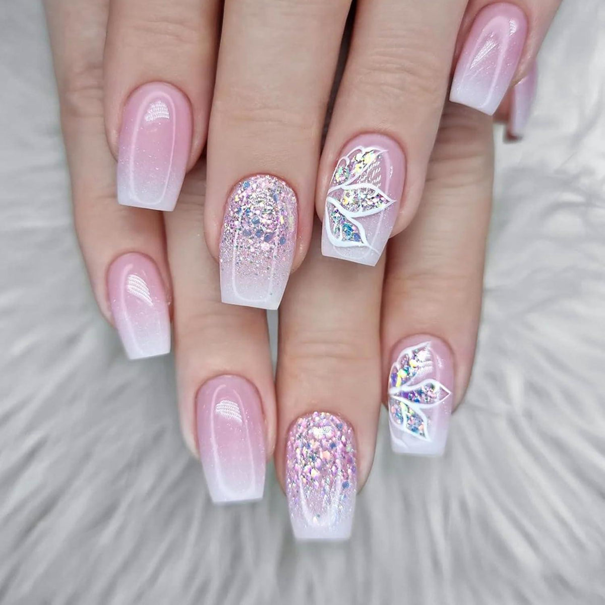24 Stück Künstliche Nägel Aufkleben French Ballerina Rosa