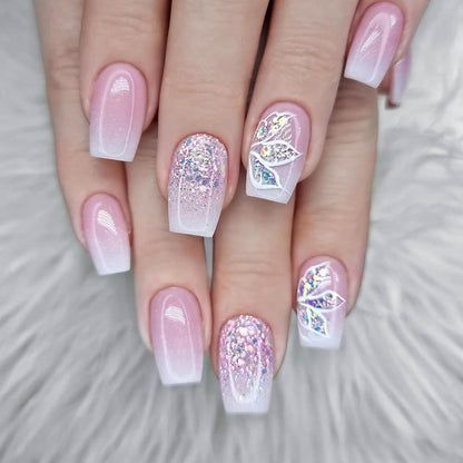 24 Stück Künstliche Nägel Aufkleben French Ballerina Rosa