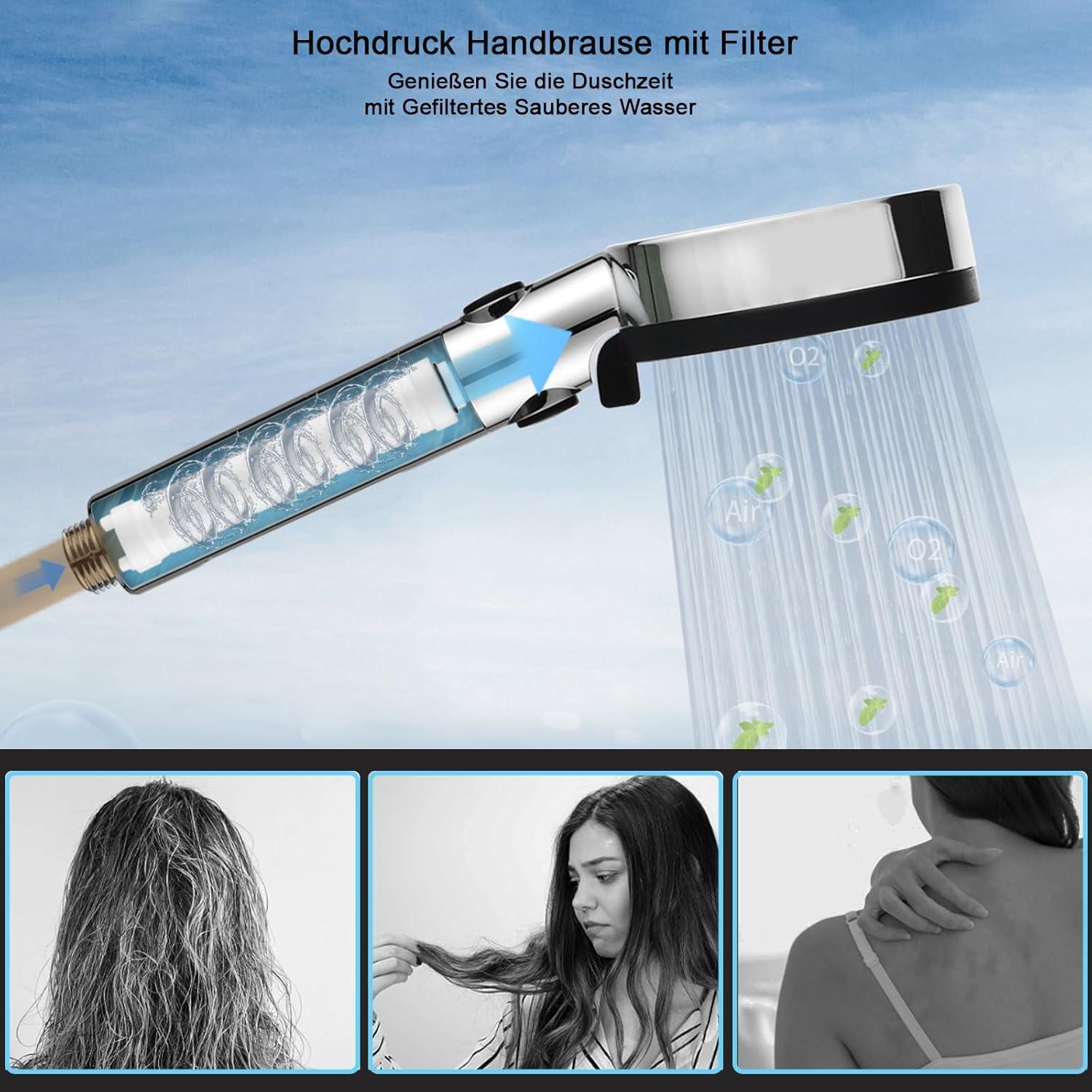 Nafall Duschkopf Handbrause mit 4 PP Filter 5 Strahlarten