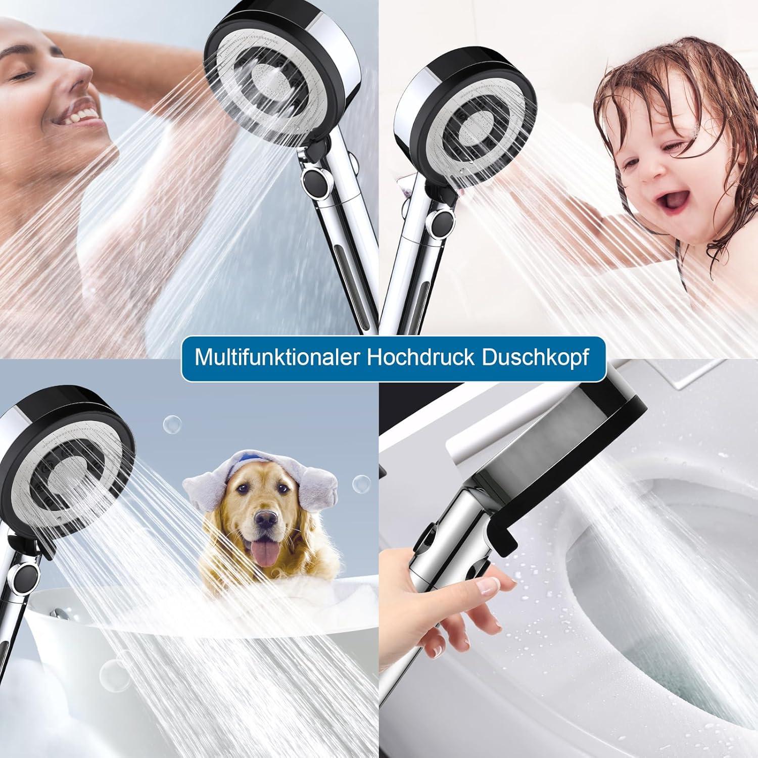 Nafall Duschkopf Handbrause Wassersparend 4 Filter 5 Strahlarten Hochdruck