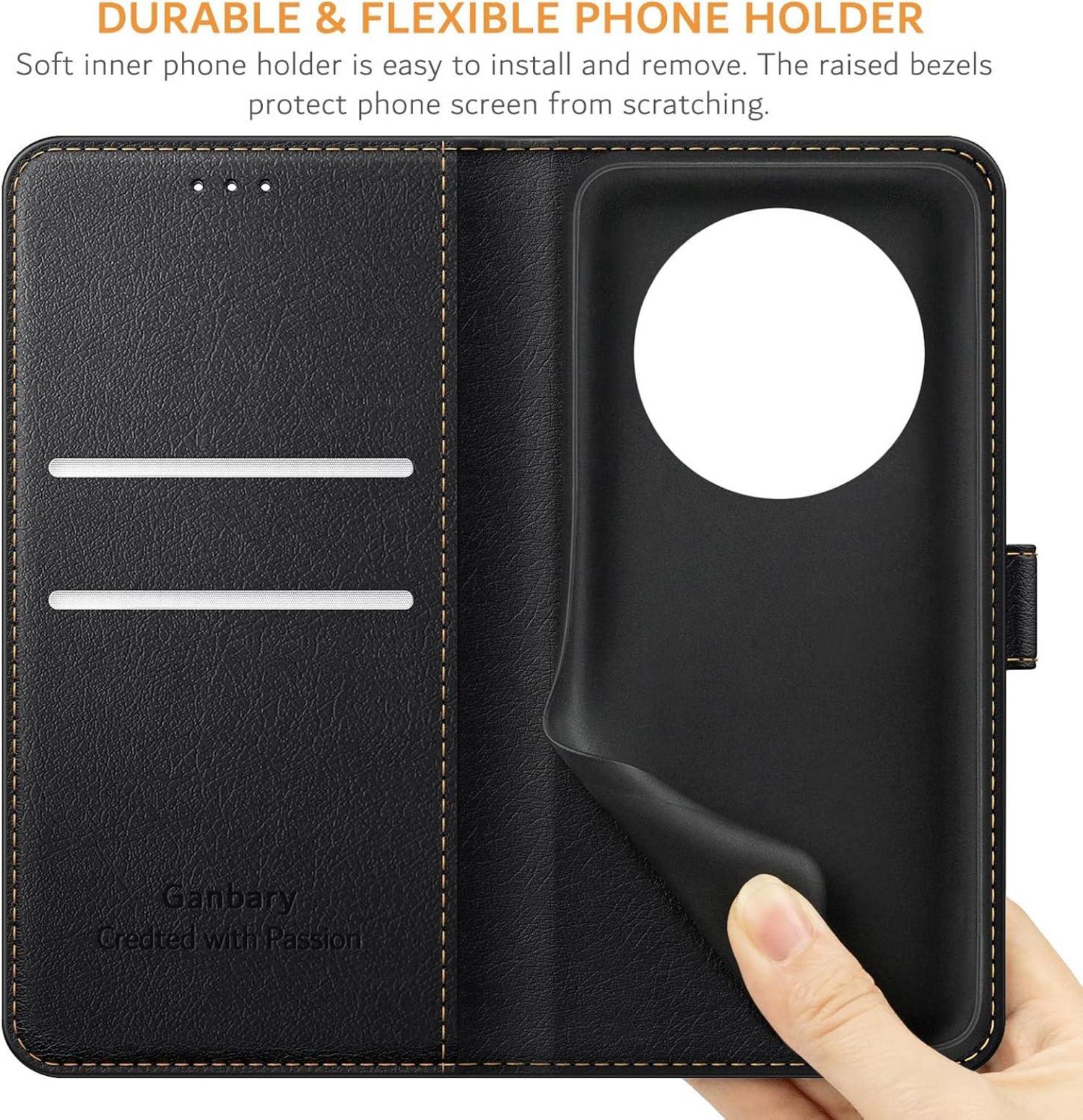 Handyhülle für Honor Magic5 Lite: Premium Leder Klapphülle - Schwarz
