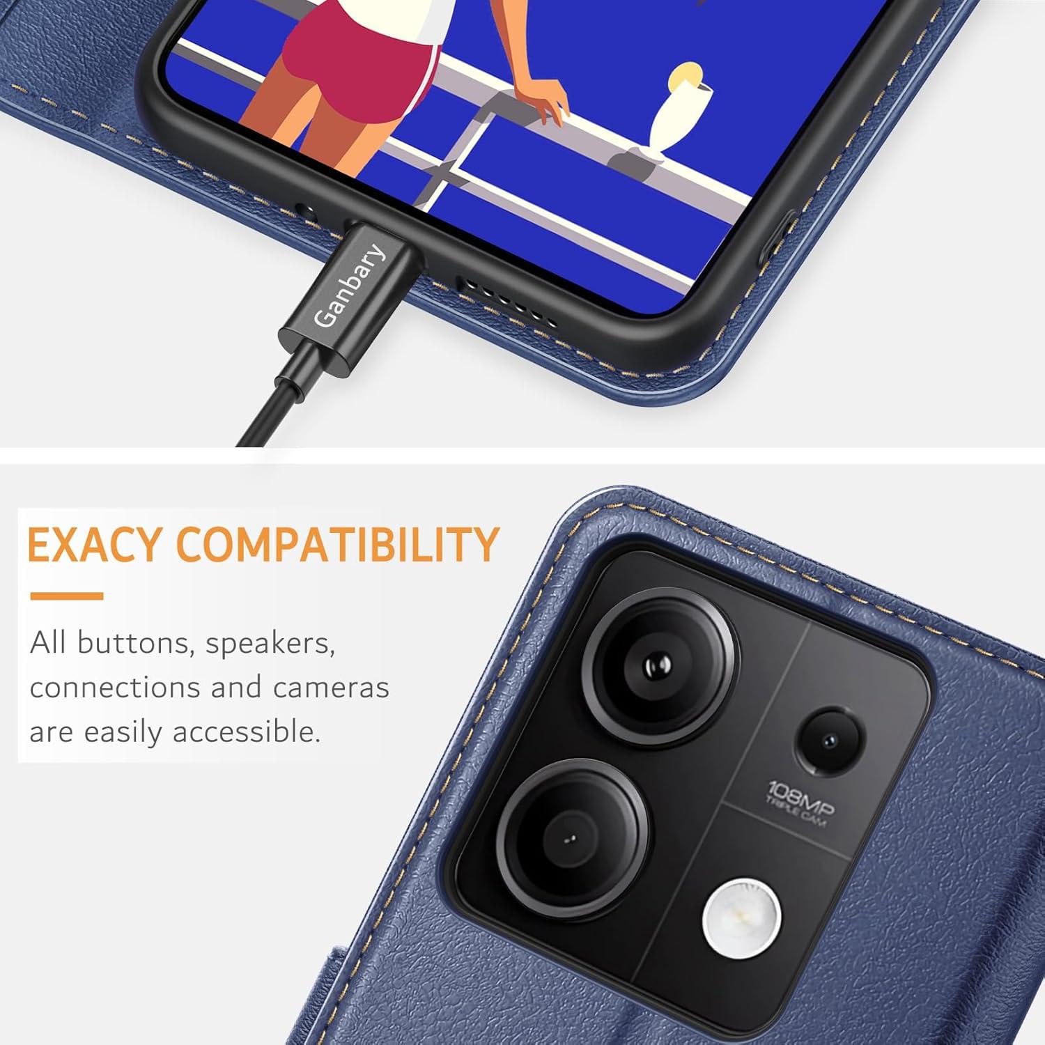 Xiaomi Redmi Note 13 5G Handyhülle Leder Klapphülle Blau mit Kartenschlitzen