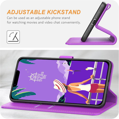 Leder Handyhülle für iPhone 14/13, Violett, Kartenschlitze, Magnetverschluss